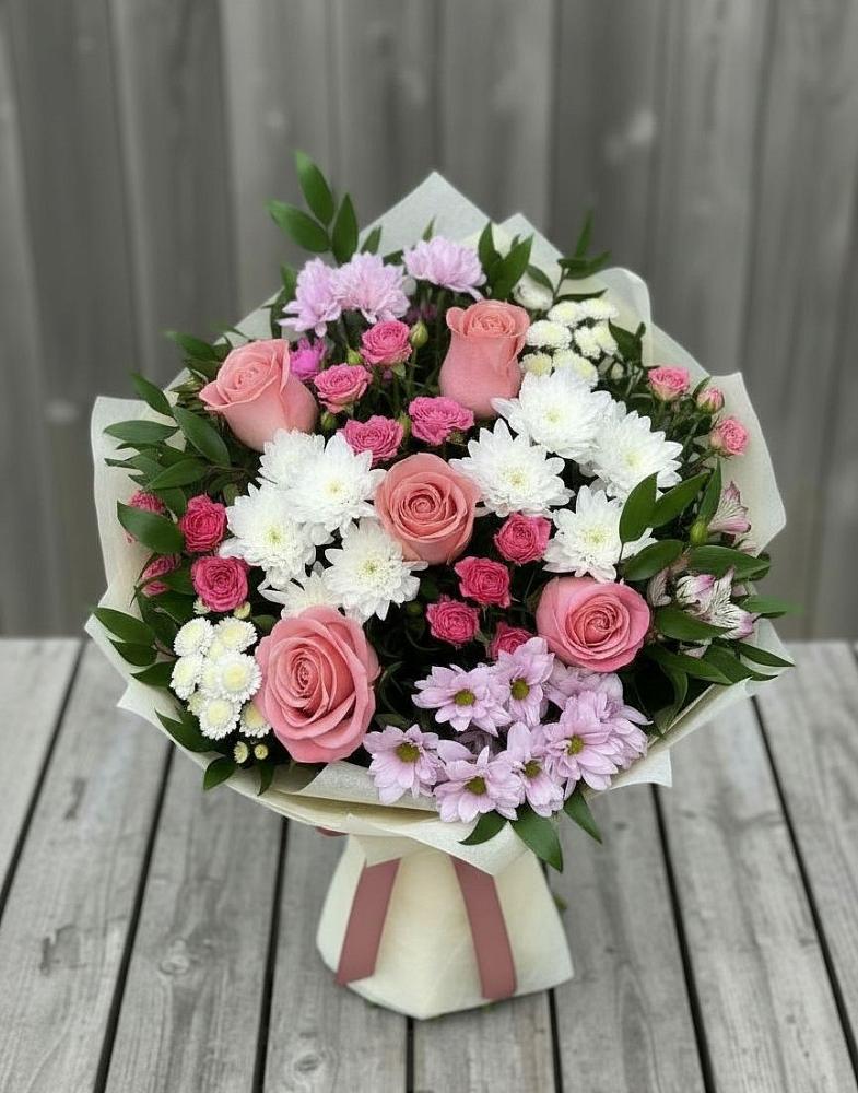 Букет цветов из: Альстромерии, Гвоздики, Розы и Хризантемы в Лучинское