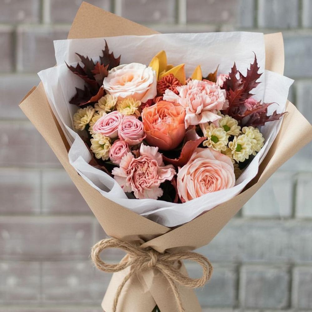 Букет цветов из: Гвоздики, Хризантемы и Розы в Лучинское