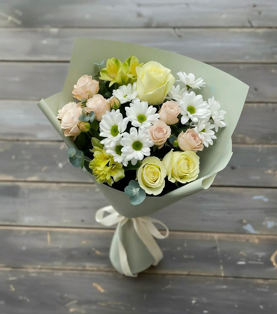 Букет цветов из: Альстромерии, Розы и Хризантемы в Лучинское