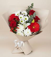 Букет цветов из:  Розы, Хризантемы, Герберы и Лилии в Лучинское