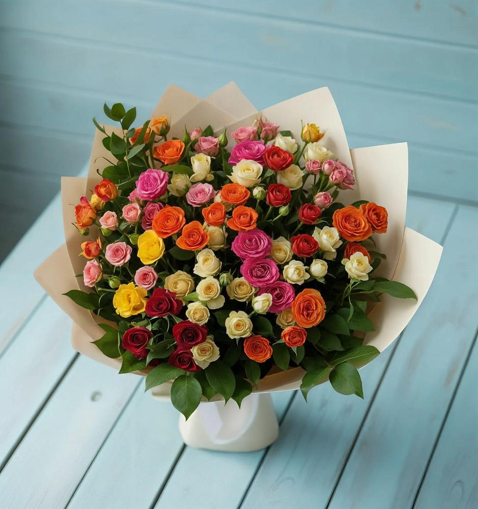 Букет Микс из разноцветных кустовых роз в Лучинское