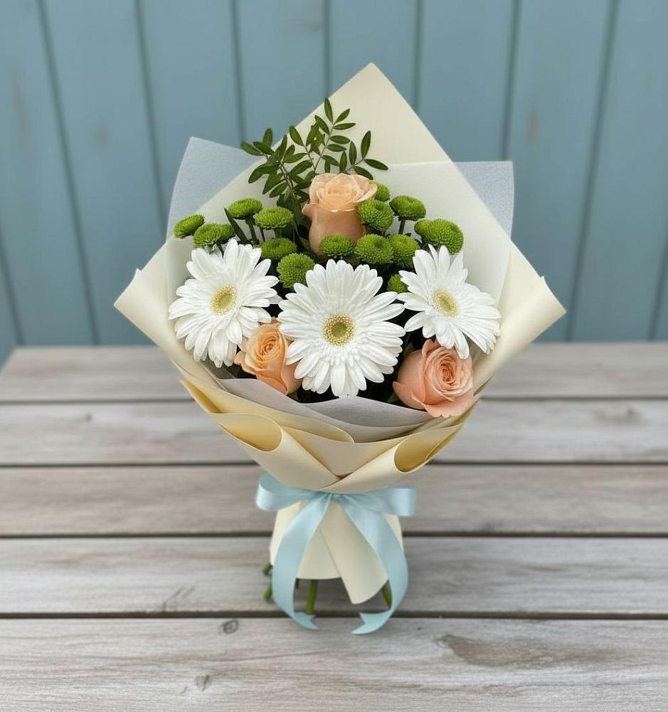 Букет цветов из: Герберы, Розы и Хризантемы в Лучинское