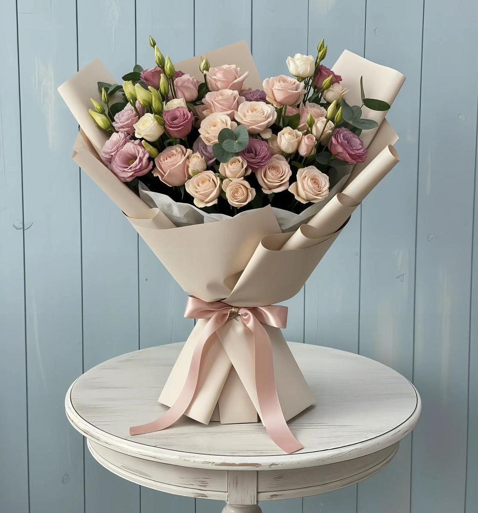 Букет цветов из: Розы и Лизиантусы в Лучинское