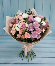 Букет цветов из:  Хризантемы, Розы и Альстромерии в Лучинское